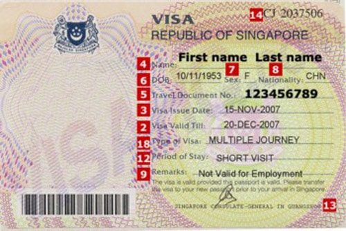 Mẫu visa du lịch Singapore