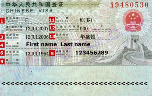 Mẫu visa đi du lịch Trung Quốc