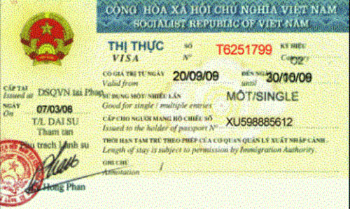 Mẫu visa nhập cảnh Việt Nam