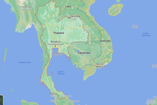Vị trí địa lý Thái Lan - đường biên giới màu đỏ