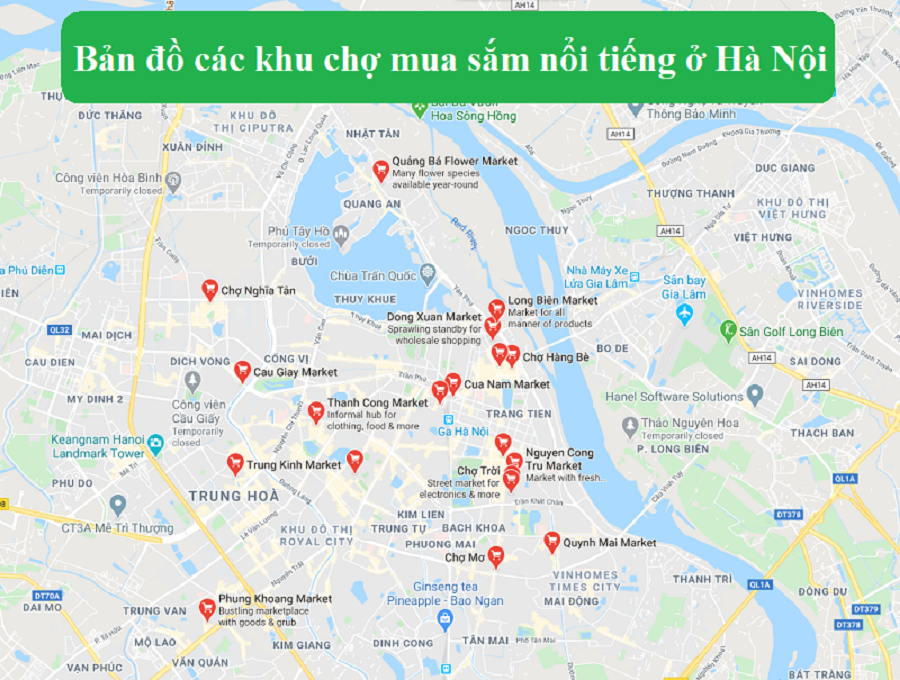 Bản đồ địa điểm mua sắm ở Hà Nội