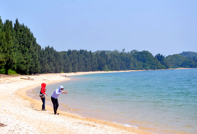Bãi biển Đầu Rồng là bãi tắm nổi tiếng với cát trắng mịn trải dài và hàng phi lao xanh mướt.