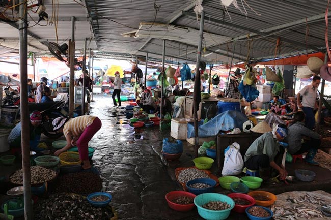 Các loại hải sản đa dạng được bày bán trên chợ
