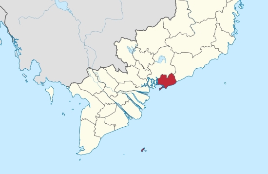 Vị trí địa lý Bà Rịa Vũng Tàu (khu vực màu đỏ, bao gồm Côn Đảo)