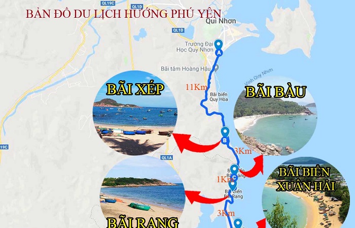 Bản đồ du lịch hướng đi gần Phú Yên 