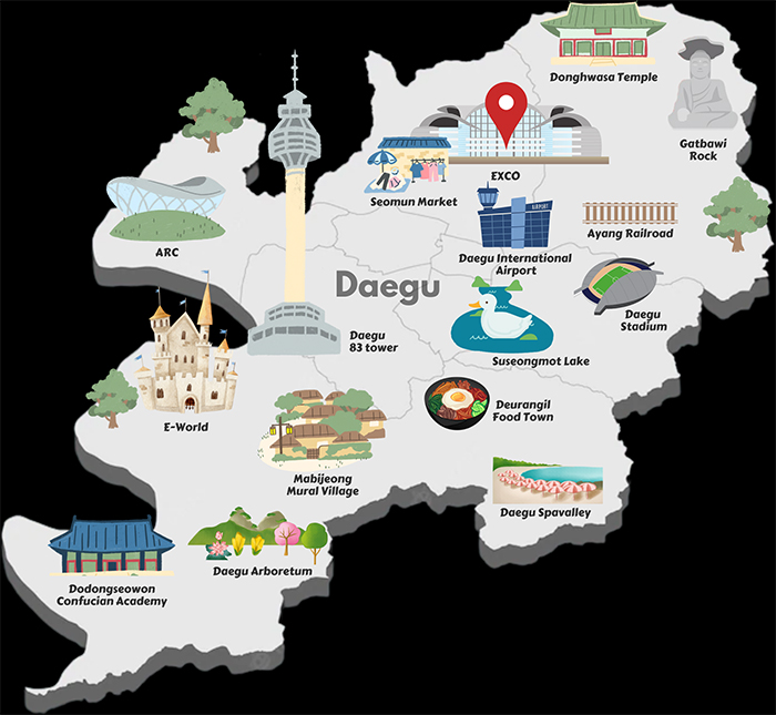 Bản đồ du lịch Hàn Quốc khu vực thành phố hiện đại Daegu