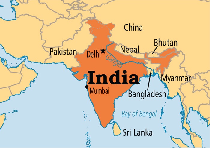 Theo bản đồ vị trí địa lý thì Ấn Độ là một quốc gia Nam Á và thuộc khu vực Châu Á