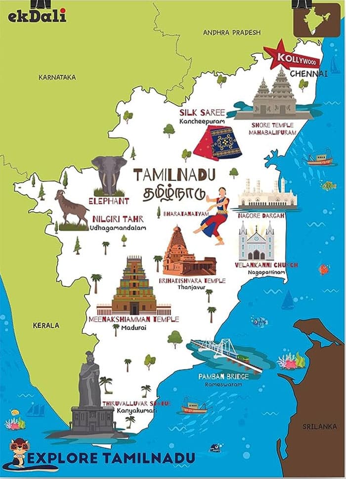 Bản đồ du lịch Ấn Độ thành phố Tamil Nadu 