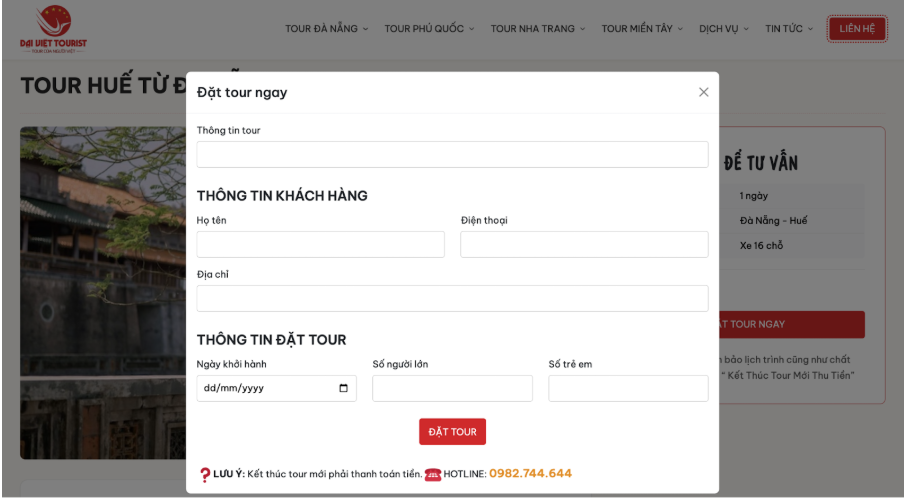 Nhấn “Đặt Tour Ngay” để đặt tour đơn giản, nhanh chóng